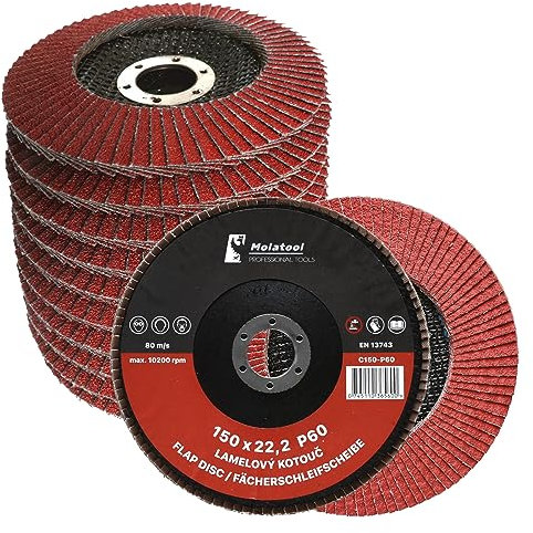 Molatool Dischi lamellari professionali in ceramica, 150 x 22,2, grana 60, metallo, legno, acciaio, 5 dischi lamellari, dischi abrasivi/mole smerigliatrici angolari
