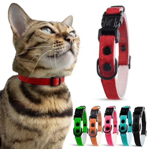 OutdoorBengal Red Cat Collar Breakaway with Soft Padding for Medium to Large Cats - Durable Heavy Duty Tactical Fabric, Comfortable, Quick Release Breakaway Cat Collars, No Bell Collar (Red, Adult)