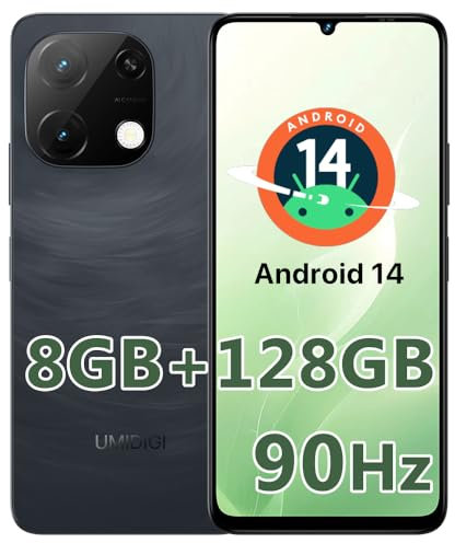 UMIDIGI G9T Smartphone Android 14 Moviles 6.75 Pantalla HD 90Hz Teléfono Móvil Libres,8GB Ram 128GB 1TB, Batería 5000mAh 13MP 8MP,Dual Sim,Face ID Fingerprint OTG GPS,2.4G 5G WiFi Negro