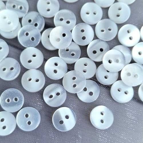 MajorCrafts® 80pcs 9mm Clear White Pearlescent 2 Holes Small Round Resin Sewing Buttons