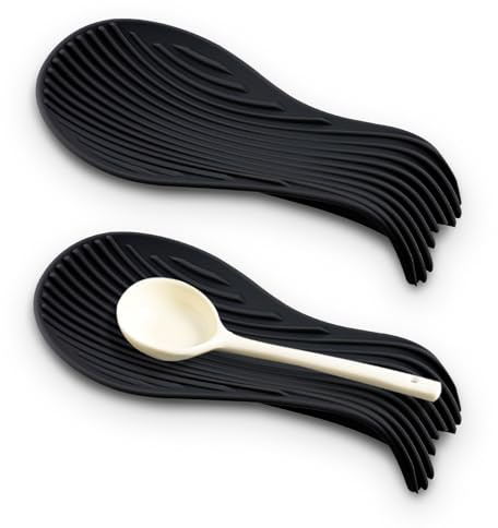LELE LIFE 2 Pack Silicone Spoon Rest, Long Heat Resistant Spoon Rest for Stove Top and Kitchen Counter, Spoon Holder Cooking Utensil Rest for Spoon, Spatula, Ladle,Black