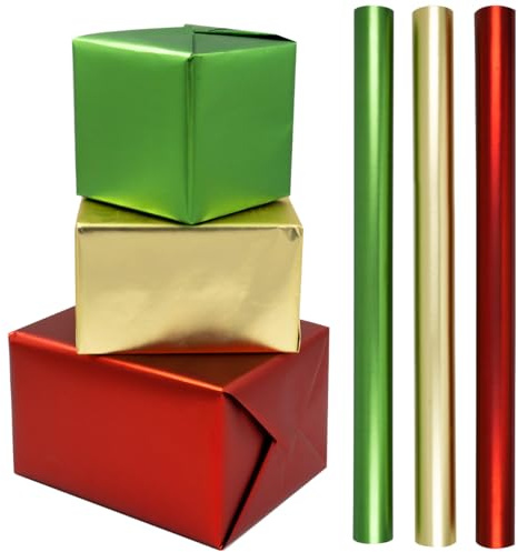 3 Roll Matte Gift Wrapping Paper Roll, 43CM x 3M Red, Green And Gold Birthday Wrapping Paper For Wedding, Valentine's Day, Birthday, Party, Festival Gift Decorations