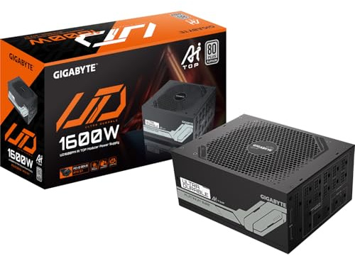 Gigabyte UD1600PM PG5 AI TOP 80 Plus Platinum Fully Modular 1600w PCIe 5.0 Power Supply Unit, ATX 3.1, 12VHPWR GPU Connector, Flat Cables, 10 Year Warranty