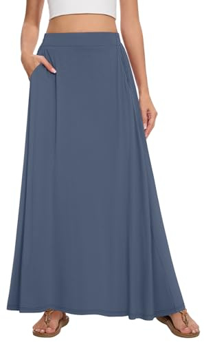 Leafsay Womens Maxi Long Flowy Summer A-Line Skirt(Blue Gray,XL)