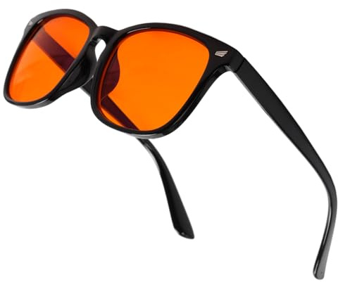 VANANA Blue Light Blocking Glasses for Men & Women – Gaming Glasses with Anti-Glare UV400 Filter, Reduces Eye Strain & Fatigue, Light Sensitivity Glasses (#1 Square Black Frame, Orange Lens, 54 x42mm)