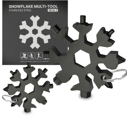 DOMIRA 18-in-1 Snowflake Multi Tool – Stainless Steel Pocket Tool, Keychain EDC Gadget for Camping, Cycling, Skiing, DIY, Bottle Opener, Screwdriver & Outdoor Survival 2 PK