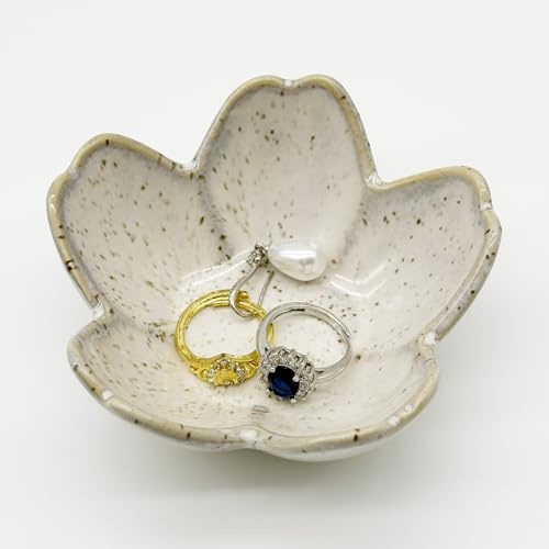 BESSKON Ring Dish, Ceramic Jewelry Tray, Trinket Holder for Bathroom Nightstand, Small Decorative Bowl (Grey)