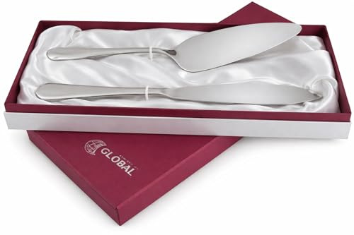 Genérico Estuche Cuchillo y Pala Personalizado para Tarta de Acero - Corta tartas con Nombre y Fecha - Juego servidor para pastel de Bodas,Comuniones y Eventos