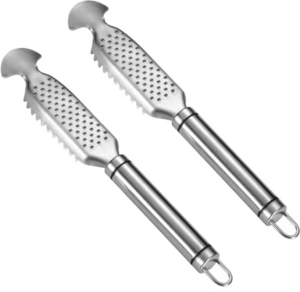 Cabilock Écailleur à Poisson 2 Pièces en Acier Inoxydable Double Lame Outil Cuisine Manuel pour Nettoyage Précis des Fruits de Mer Accessoire Antidérapant Cuisine et Camping