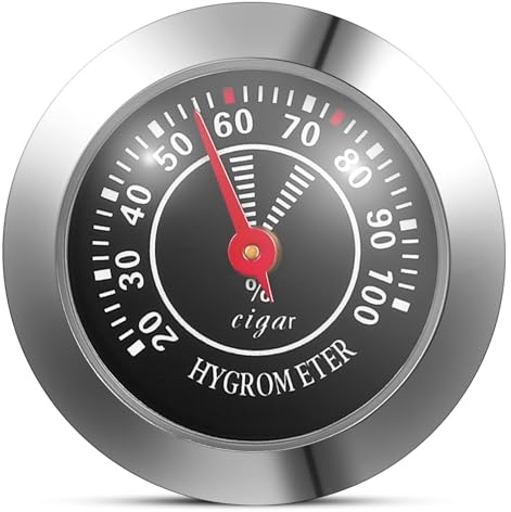 RUNROTOO Mechanical Analog Hygrometer for Cigar Humidor Box, 38mm Small Round Cigar Humidity Gauge, Black Color Suitable for Guitar Cases and Home Use