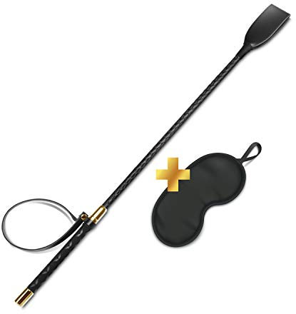 MTRUE® Gerte, Peitsche für Sex, erotische Reitpeitsche und Sexspielzeug für Paare, Premium Reitgerte aus Kunstleder 60cm, Sextoy, Flogger, inklusive Augenmaske (2er Set)