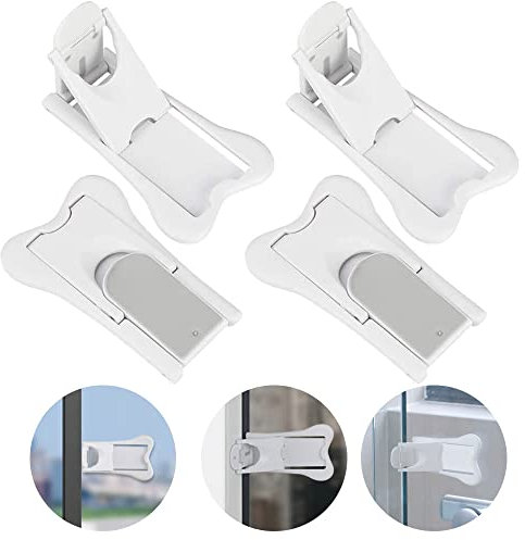 WENRERO 4 Stück Schiebetür Sperren Schiebetür Sicherungsschloss mit 3M kleber zum kleben aus ABS 7CM Sicherheitsschloss Schiebetür Sperre ohne Bohren Kindersicherung für Fenster, Schranktür, Schiebtür