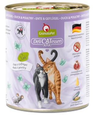 GranataPet Delicatessen Lot de 6 boîtes de 800 g de Nourriture Humide au Canard et à la volaille pour Chats gourmets sans céréales et sans Sucre ajoutés