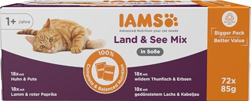 IAMS Adult Wet Cat Food Land & Sea in Gravy 72 x 85g