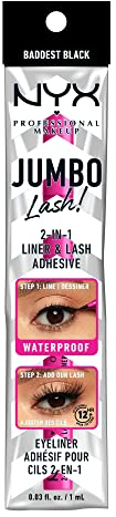 NYX Professional Makeup 2-in-1 Liner & Wimpernkleber, Hohe Haltbarkeit, Wasserfeste Formel, Filzstift-Applikator, Jumbo Lash!, Baddest Black