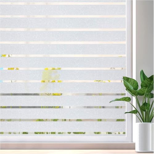Lifetree Window Film Privacy for Glass Windows, Frosted, 115 x 300cm | Stripe Patterns Static Cling No Glue UV Protection Window Sticker Cover For Home Office