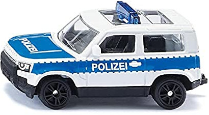 siku 1569, Land Rover Defender Bundespolizei, Polizei Spielzeug-Auto, Metall/Kunststoff, Silber/Blau, Gummierte Reifen, Sportfelgen, Blauer Signalbalken, Anhängerkupplung