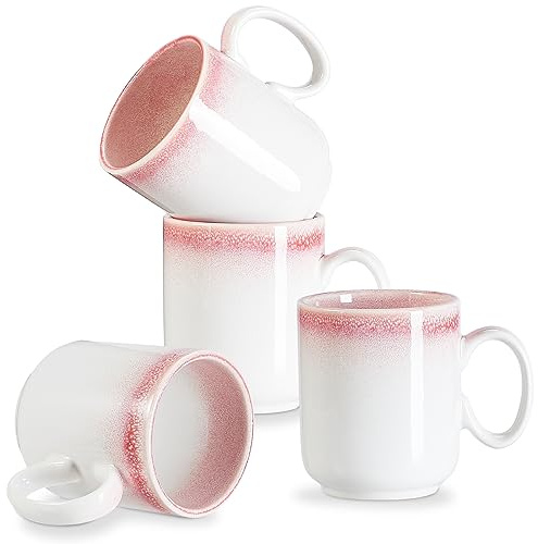 Coffee Mugs Set of 4, 12 oz Ceramic Coffee Cup with Handle for Tea Cappuccino Latte Cocoa Juice Milk Hot Chocolate Funny Gradient Pink Mug Housewarming Gifts for Women Dishwasher & Microwave Safe