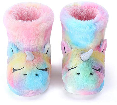 Dream Bridge Zapatillas de Felpa para Niñas Botas de Peluche para Chicas Unicornio Multicolor,25/26EU,Talla S