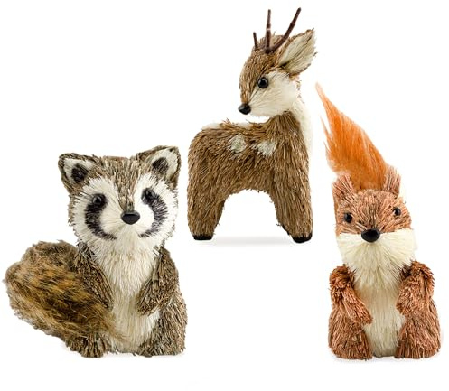 AuldHome Design Woodland Friends Figurines (Set of 3, Deer/Raccoon/Squirrel); Forest Animals Decor for Fall, Christmas, Winter and Themed Decor or Parties