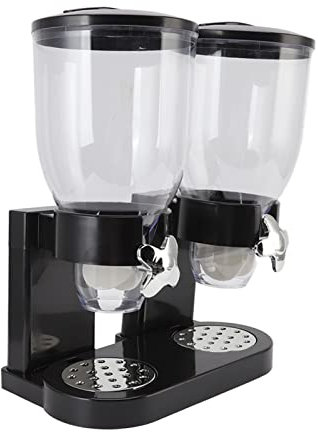 Doppelter Müslispender, Luftdichter Drehbetrieb, Trockenfutterspender für die Küche (Schwarz)