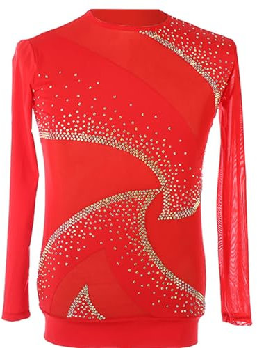 CuLtp VêTements Patinage Artistique pour GarçOns Et Hommes, Gymnastique Justaucorps Costume avec Strass Chemise Manches Longues Col V