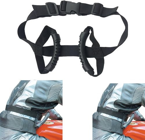 Motorcycle Pillion Grab Handles Rear Seat Passenger Waist Safety Belt Adjustable Rider Grips Non-Slip Protection Motorcycle Safe Strap Children Elders Anti-Fall Handles for Bike Scooter Motorbike