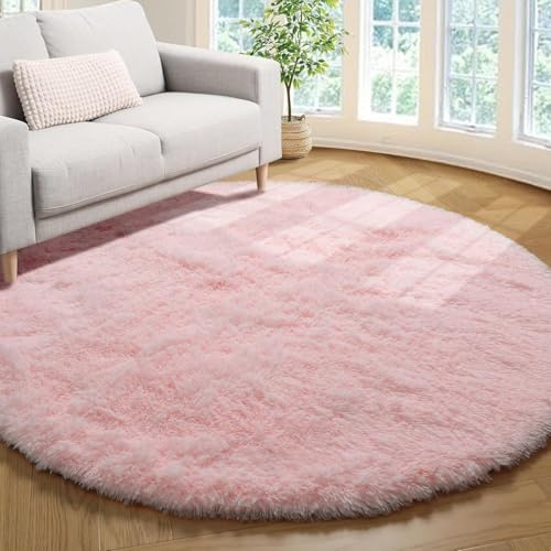 Tenekee Teppich Rund Wohnzimmer Hochflor Teppiche Langflor Wohnzimmerteppich für Wohnzimmer Flauschiger Teppich Schlafzimmer Outdoor Carpet (Rosa, 160cm)