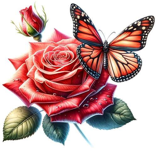 Red Rose Butterfly Vinyl Decal Stickers, Cover Marks, Floral Decor 20cm 7cm | Opaque Finish, No White Edges, Weatherproof, UK Manufactured, Flower Styling For Walls, Cars, Tiles, Toilets, Phones and Cups