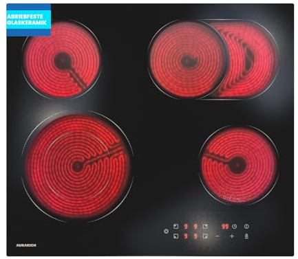 AURAKICH Plaque Vitrocéramique 4 Feux Encastrable, Vitrocéramique Antiusure | 60cm avec Zone Double Ronde et Ovale, Garantie 2 Ans, 6600W, Commande Tactile, Minuteur, Compatible Tous Poêlons