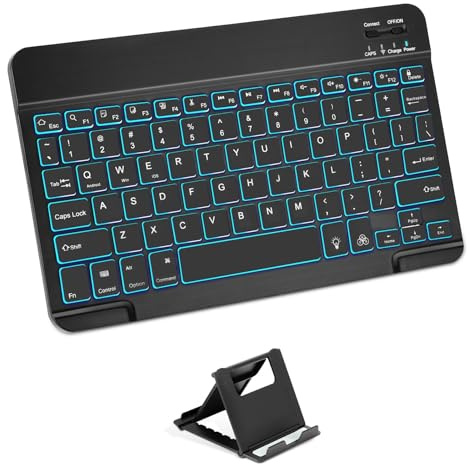 Aolso Tastiera Retroilluminata Bluetooth con Retroilluminazione, Tastiera Wireless Ricaricabili e Silenziosi con Supporto Telefono per iPad/Samsung/iOS/Android/Windows, Tastiera Ultrasottile, Nero
