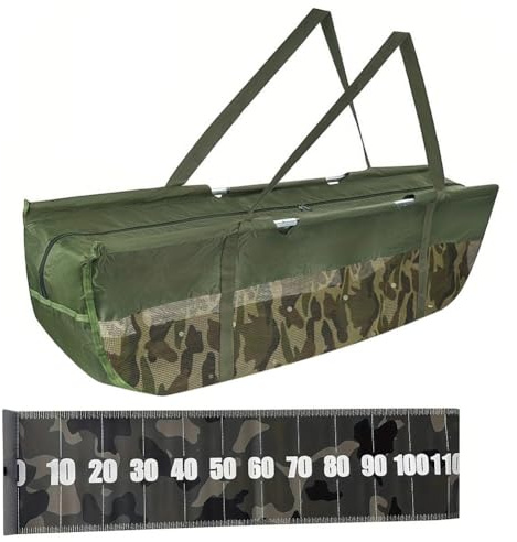 Serenophile Borsa da pesca resistente con righello pieghevole per misurare il pesce, sacco da trasporto Oxford 600D per carpa, spigola, luccio, kit di misurazione accurato per pesatura e misurazione