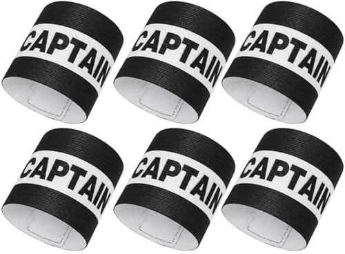 6Pcs Captains Armband, Football Captain Arm Bands for Team Matches and Training, Youth and Adult Sports Teams, Black and White Design with 31 * 8 cm Captain Armband Football