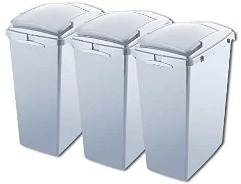 Addis Set of 3 Eco Made from 100% Recycled Plastic 40ltr Waste Trash Bins, 3X 40 Litre, Light Grey, 42.5 x 28 x 56cm