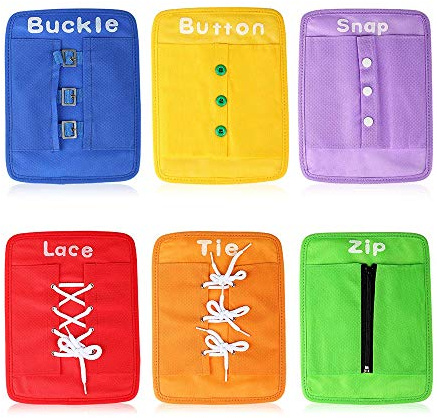 Lot de 6 Robes, Planches d'apprentissage, Jouets précoce pédagogique, compétences de Vie fondamentales pour Les Tout-Petits, Apprendre à Boutons, Boucle, Fermeture éclair, Bouton Pression