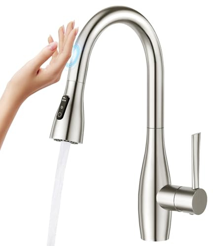 CREA Touch Sensor Kitchen Tap, Touch On Mixer Tap with Pull Out Sprayer, Kitchen Sink Tap with 3 Function, 360° Swivel for Kitchen Sink, Pull Out Sprayer, Stainless Steel