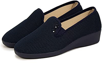 N/S CoboFamily Zapatillas de Estar por Casa Mujer Verano Otoño Invierno, Zapatillas Casual Cómodas Respirables, Zapatos de Rejilla con Tacón Cuña y Punta Cerrada Multicolor, Suela Caucho (Marino, 38)