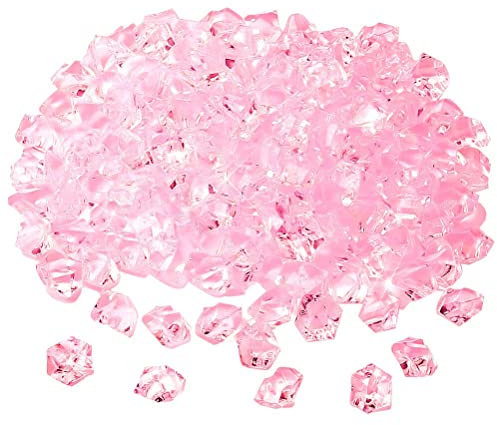 kuou 150 Pcs Fake Crushed Ice Rocks, Pink Fake Diamonds Acrylic Ice Cubes Pink Gems Plastic Filler Gems for Home Decoration Wedding Display Vase Fillers