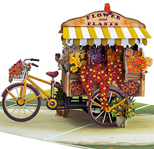 Paper Love 3D Flower Bike Pop Up Card, Handmade Fall Greeting Cards For Autumn, Birthday, Thanksgiving, Halloween, Thinking of You, All Occasion or Just Because | 5 x 7 Includes Envelope and Note