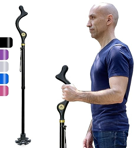 Honmido Walking Cane Foldable for Men & Women Seniors for Balance,Self Standing Folding Cane,Height Adjustable Anti-Slip Lightweight Alloy Walking Stick Collapsable for Travel Mobility Aid (Black)