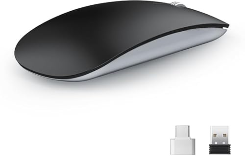 Uiosmuph U58 Ratón Inalámbrico Recargable, 2.4GHz Silencioso Wireless Mouse Receptor USB Mini Ratón Compatible con Laptop, PC, Ordenador, Chromebook, Notebook (Arena Negra)