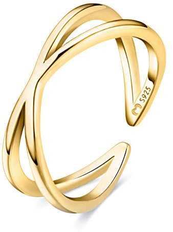 Anillos Plata Ley con Diseño de Líneas Enlazadas. Anillo Plata con Acabado Plateado o Dorado. Joyería Ideal para Parejas, Regalo para Madres, Amigas... Anillos para Parejas