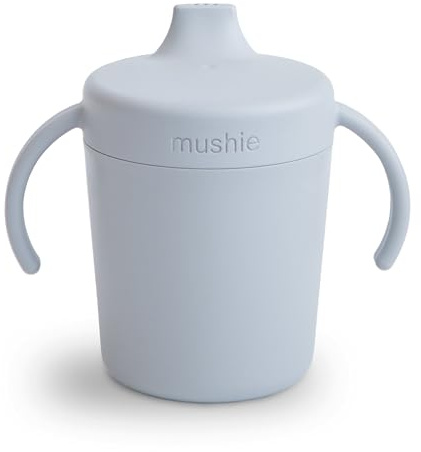 mushie Taza para beber de entrenamiento, fabricada en Dinamarca, tapa y asas resistentes a fugas, a partir de 6 meses (nube)