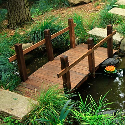 CMYUN Gartenbrücke 151cm/5ft Hölzerne Gartenbrücke für Hinterhof/Landschaftsbau, Braune Kleine Bogenteichbrücken mit Sicherheitsgeländer, für Außendekoration, Bauernhof