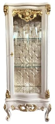 CasAmin Home & Living Vitrine Aus Weißem Glas im Französischen Barockstil für die Inneneinrichtung