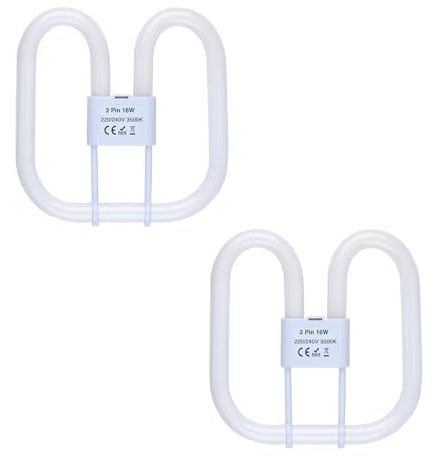 B4U 2 Pack GR8 16W 2 Pin Bulbs, Fluorescent Light Tubes, GR8 2D Square Bathroom Light Bulb, CFL Low Energy Light Bulb, Warm White 3500K, 960LM