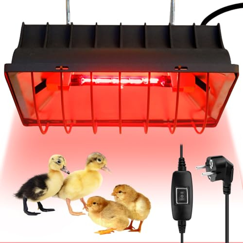 PORFOYO lampe chauffante pour animaux, abat-jour, lampe à lumière rouge de 175 W pour poules, lampe infrarouge, émetteur de chaleur avec interrupteur économique, lampe pour poussins, chiots