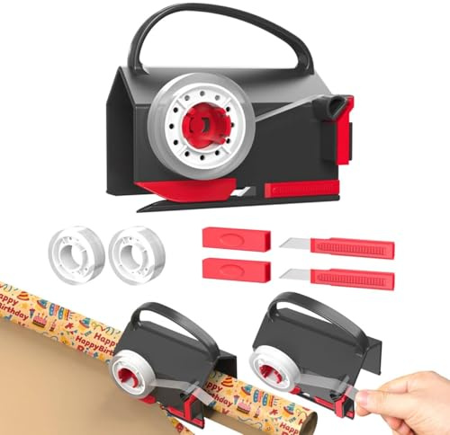 Quuylin Cortador de Papel de Regalo, corte rápido cortador de papel de regalo, 2 Juegos de Cuchillas Intercambiables, Cortador Papel Regalo con Asa, para Navidad, Cumpleaños, Envoltura de Regalo,negro