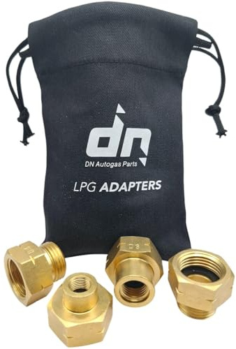 DN Autogas Parts Set di 4 adattatori per bombole di gas GPL, per bombole di gas tedesche G.12 verso paesi europei, adattatori per riempimento GPL, kit da viaggio in ottone propano con borsa