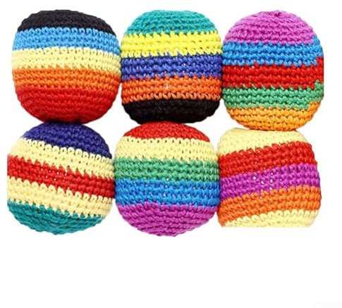 6 PCS Artisan Knitted Hacky Sacks, Cotton Footbags for Kids, Bright Unique Styles for Agility Training, Engaging Outdoor Sports Game Pack(Handwoven)